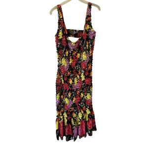 NWT Anthropologie x Yukiko Noritake Floral Square-Neck Pebble-Smocked Dress L/XL